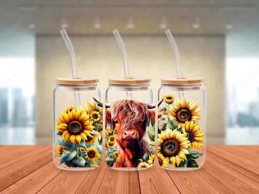 Printed Bamboo Lid Libbey Glass (highland cow)